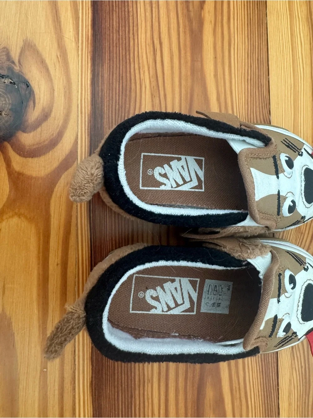Vans Toddler Brown & White Dog Slip-On Shoes with Red Tongue size 5.5C